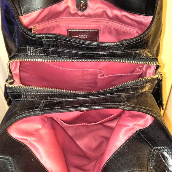 COACH Black Croc-Embossed Leather Maggie 2-Strap Purse Handbag EXC - Picture 10 of 14